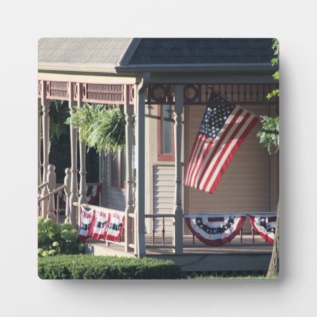 Porch & American Flag photo Plaque (Front)
