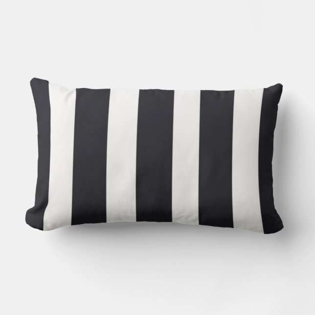 Porch Lumbar Throw Pillow For Patio B & W Stripes (Front)