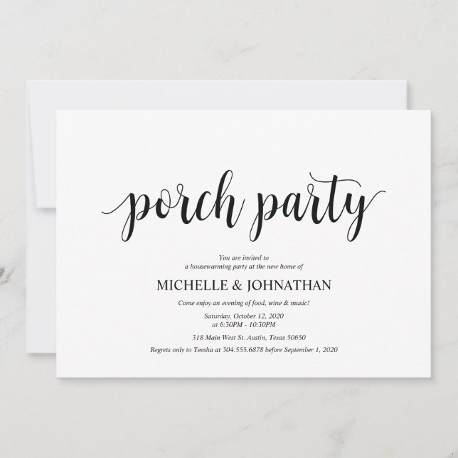 Porch Party, Housewarming party invitation cards (Front)