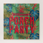 Porch Party Tropical Pattern Jigsaw Puzzle<br><div class="desc">This puzzle features your name and the words "Porch Party" on a pattern of tropical flowers and leaves on woven wicker print design. Fun for outdoor entertaining. MATCHING items in our store.</div>