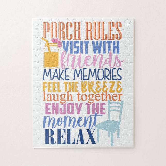 Porch Rules Cute Funny Quote for Friends Jigsaw Puzzle (Vertical)