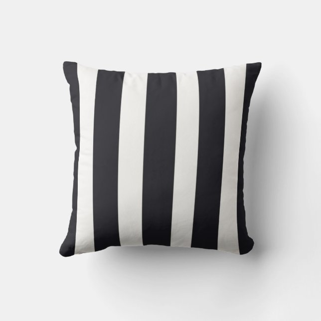 Porch Throw Pillow Elegant Black & White  Stripes (Back)