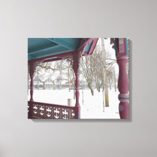 Porch View on a Snowy Day - Martha's Vineyard Canvas Print