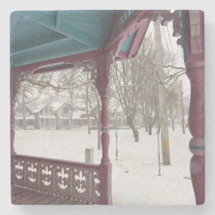 Porch View on a Snowy Day - Martha's Vineyard Stone Coaster