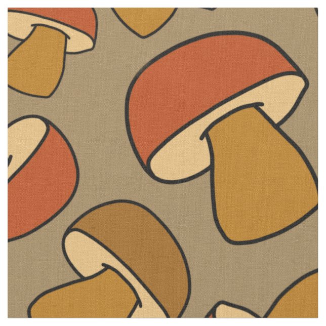 Porcino Mushroom Fall Autumn Pattern Fabric (Close Up)