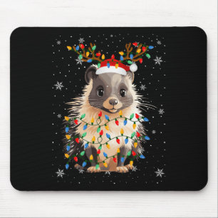 Porcupine Animal Santa Hat Ugly Christmas Tree Lig Mouse Mat
