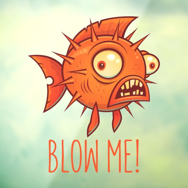 Porcupine Blowfish Cartoon - Blow Me Window Cling (Sheet 3)