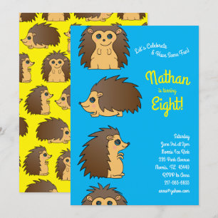 Porcupine Hedgehog Kids Birthday Party Invitation