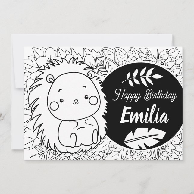 Porcupine Kids Birthday Floral Colouring Holiday Card (Front)