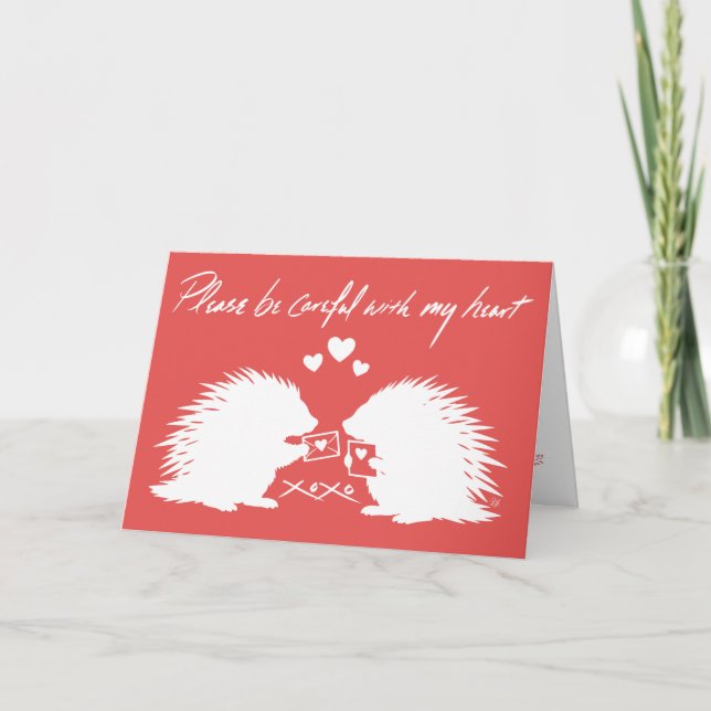 Porcupine Love: Please Be Careful With My Heart Thank You Card (Front)