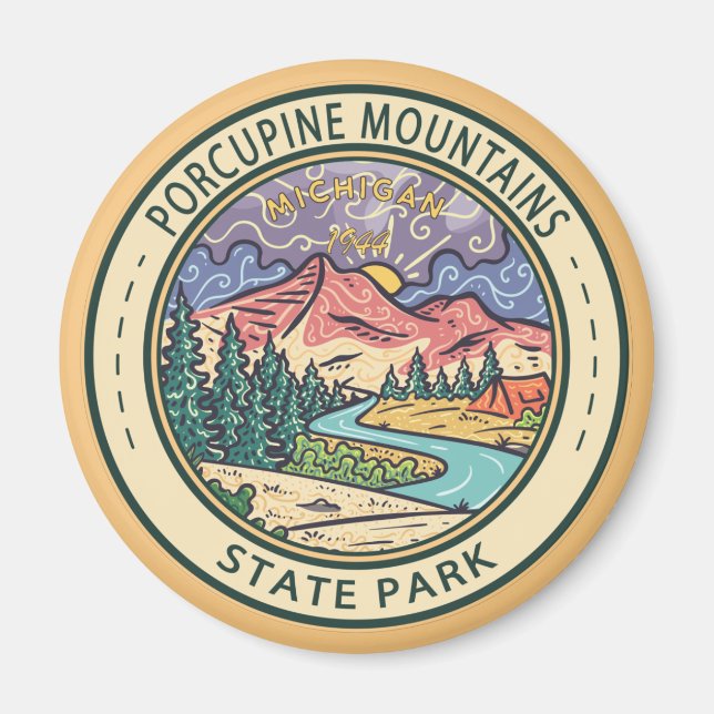 Porcupine Mountains State Park Michigan Badge Magnet (Front)