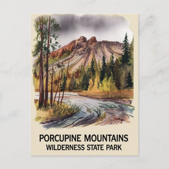 Porcupine Mountains State Park Michigan Watercolor Postcard (Front)