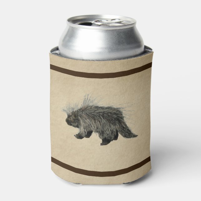 Porcupine On Old Paper Can Cooler (Can Front)