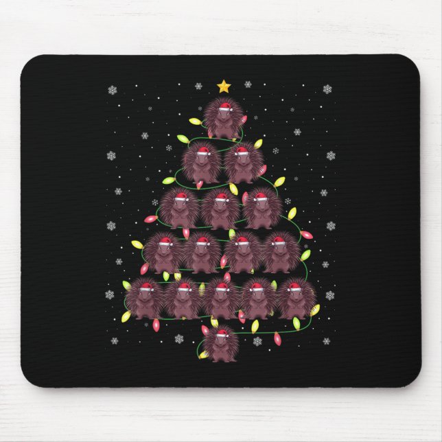 Porcupine Santa Christmas Tree Lights Ugly Sweater Mouse Mat (Front)
