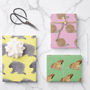 Porcupine, Snail and Wood Frog Wrapping Paper Sheet
