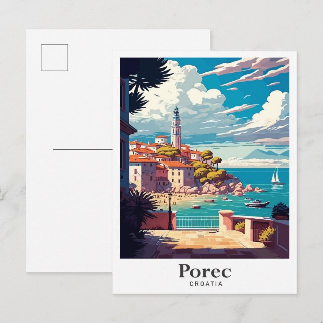 Porec Croatia Art Vintage Travel Illustration Postcard (Front/Back)