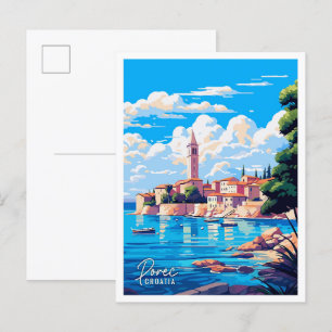 Porec Croatia Art vintage travel illustration Postcard