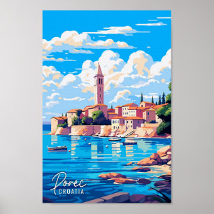 Porec Croatia Art vintage travel illustration Poster