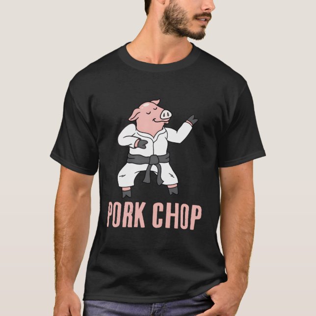 Pork Chop Funny Pig Animal Pun Karate T-Shirt (Front)