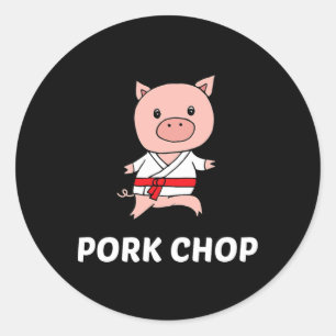 Pork Chop - Funny Pig Karate Pun 1  Classic Round Sticker