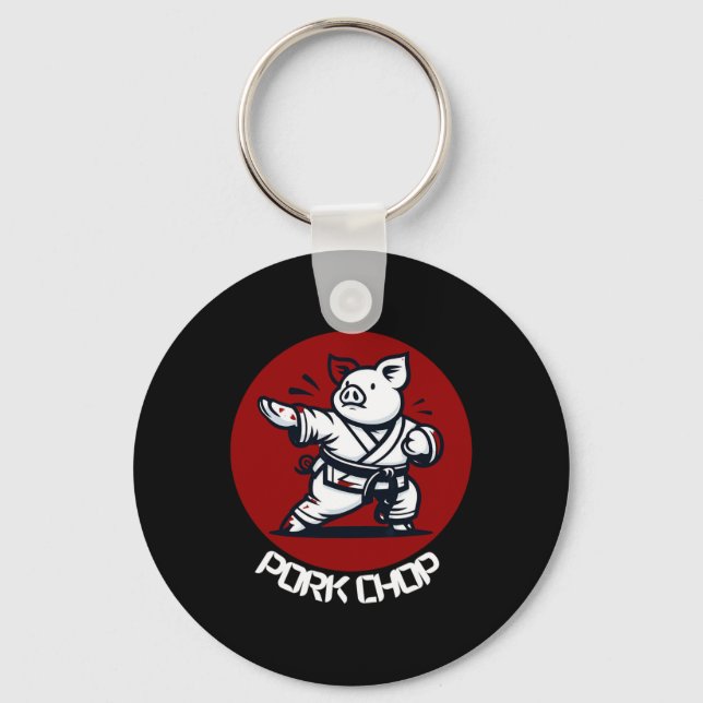 Pork Chop Karate Pig Funny Pun Martial Arts  Key Ring (Front)