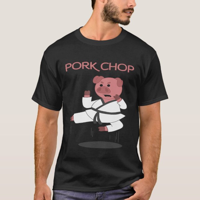 Pork Chop Pig Karate Pun T-Shirt (Front)