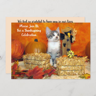 Pork Chop's Fall / Autumn / Thanksgiving Cat Invitation