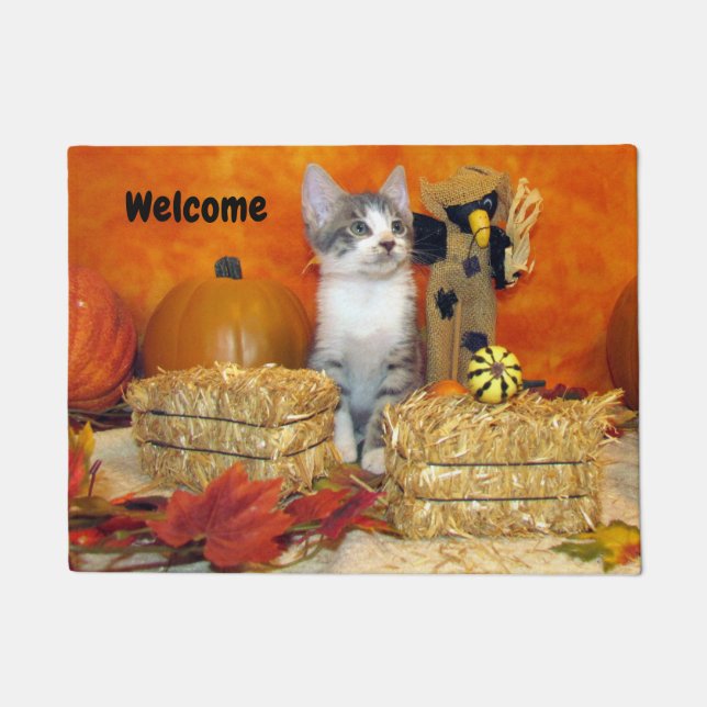 Pork Chop's Fall Doormat - Cute Cat Pic for Autumn (Front)