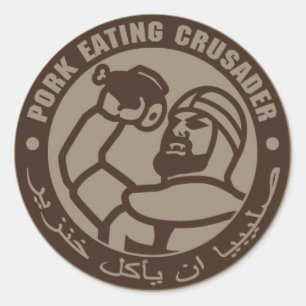 PORK EATING CRUSADER CLASSIC ROUND STICKER