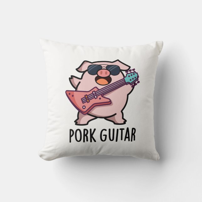 Pork Guitar Funny Rock Guitar Pig Pun Cushion (Front)