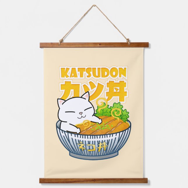 Pork Katsudon Cat Hanging Tapestry (Front)