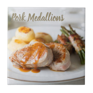 Pork medallions tenderloin with potatoes and beans tile