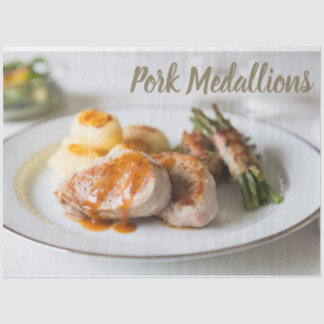 Pork medallions tenderloin with potatoes and beans tissue paper
