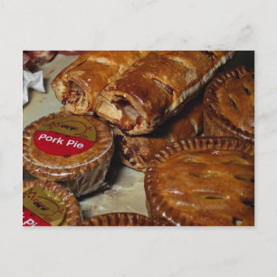 Pork pies and sausage rolls postcard