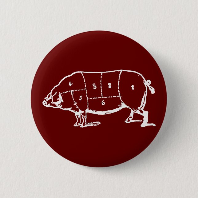 Pork (PIG) Butchers Chart - Bacon 6 Cm Round Badge (Front)