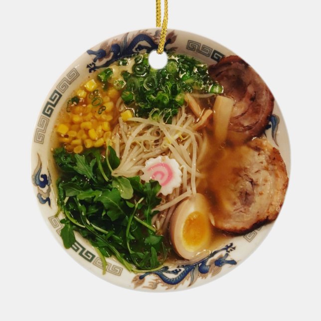 Pork Ramen Noodles Ceramic Tree Decoration (Front)