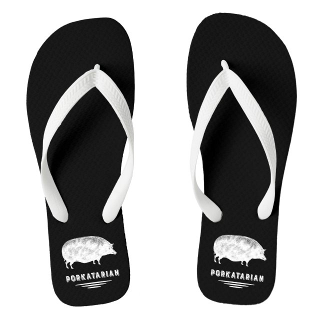 Porkatarian - Funny Bacon Lover Vintage Pig Flip Flops (Footbed)
