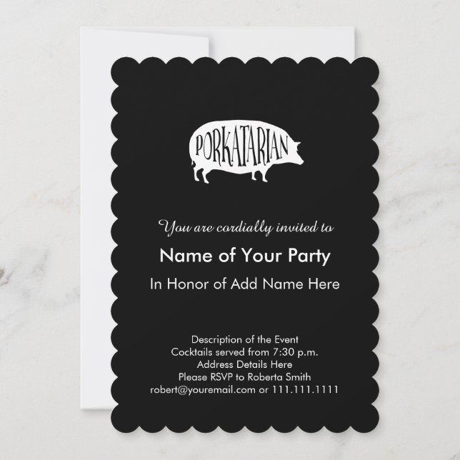 Porkatarian Vintage BBQ Pig Invitation (Back)