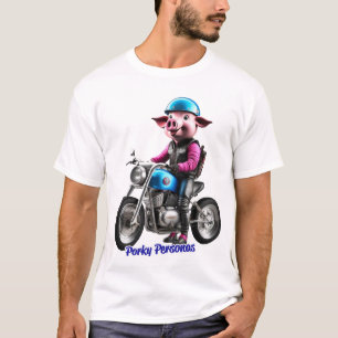 Porky Personas funny Pig characters. Biker T-Shirt