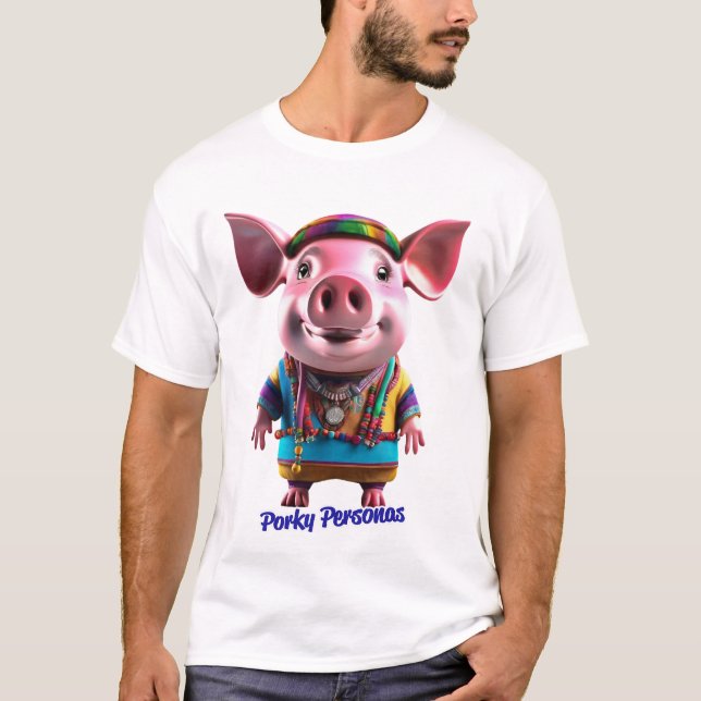 Porky Personas funny Pig characters. Hippie T-Shirt (Front)