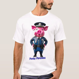 Porky Personas funny Pig characters. Policeman T-Shirt