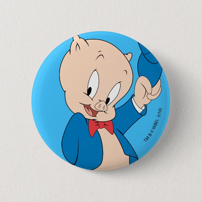 Porky Pig | Waving Hat 6 Cm Round Badge (Front)