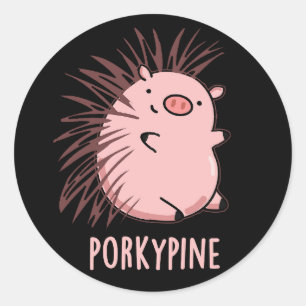 Porky-pine Funny Porcupine Pig Pun Dark BG Classic Round Sticker