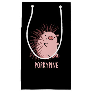 Porky-pine Funny Porcupine Pig Pun Dark BG Small Gift Bag