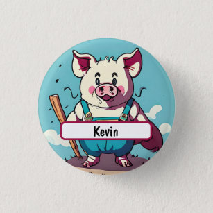 Porky the Farmer With Customisable Nametag Button