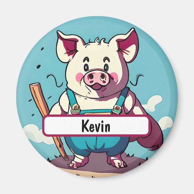 Porky the Farmer With Customisable Nametag Magnet (Front)