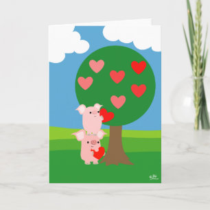Porky Valentine and Love Tree greeting card