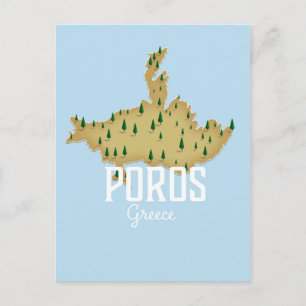 Poros Greek Map Illustrated travel poster Postcard