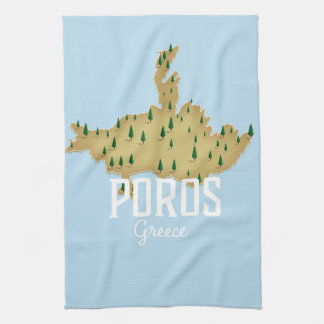Poros Greek Map Illustrated travel poster Tea Towel