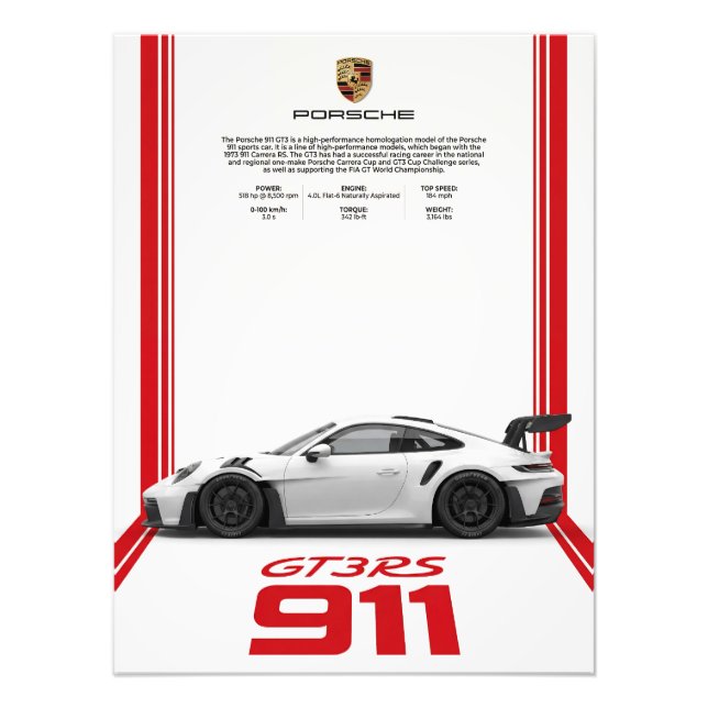 Porsche 911 GT3 RS Specs Poster (Front)